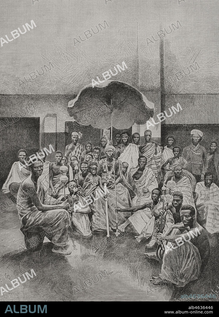 Historia de Africa. Siglo XIX. Una"palaver" (conferencia). Grabado. El Congo y la Creación del Estado Independiente de este nombre. Historia de los Trabajos y Exploraciones Verificados, por Enrique M. Stanley. Editada en Barcelona, hacia 1890. España.