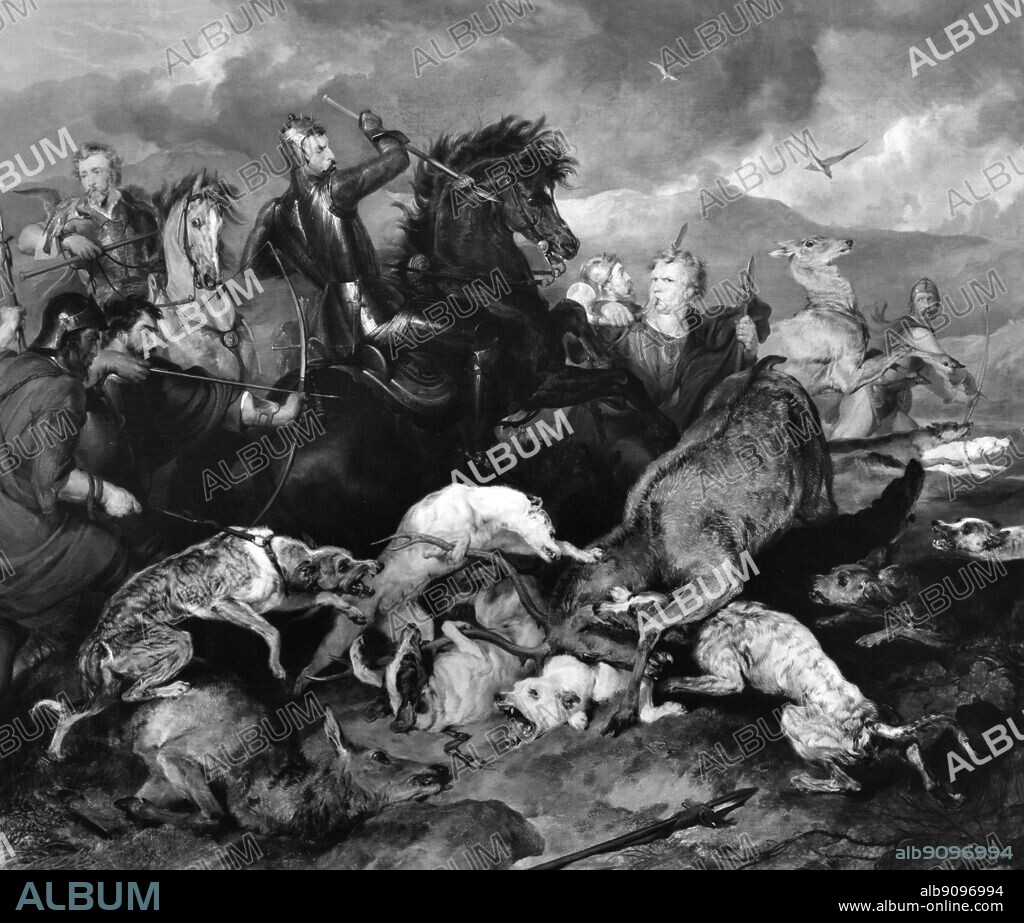 Hunt of the Chevy Chase by Landseer. Late Middle Ages Scotland. The subject is from an old English song known as the 'Ballad of Chevy Chase'. The song tells of a hunt or 'chase' in the Cheviot Hills on the Scottish borders. The hunt is led by Percy, the Earl of Northumberland. The Scottish Earl Douglas interprets the hunt as an invasion of Scotland and a bloody battle is fought.