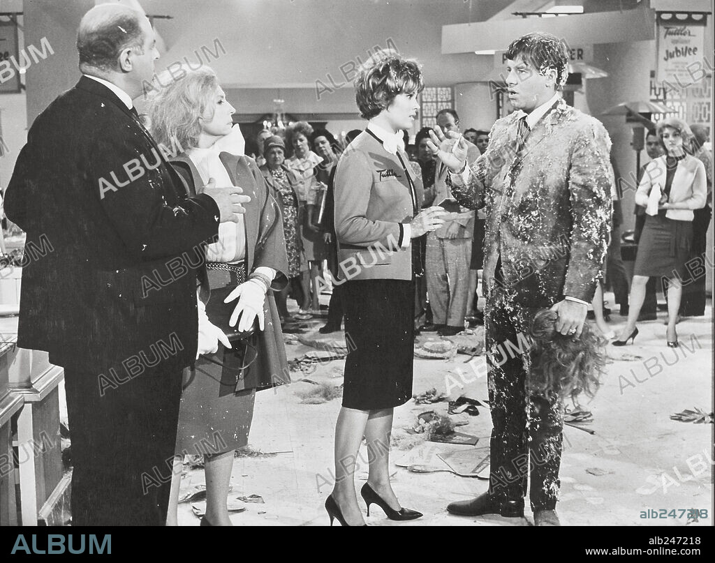 AGNES MOOREHEAD, JERRY LEWIS and JILL ST. JOHN in WHO'S MINDING THE STORE?, 1963, directed by FRANK TASHLIN. Copyright PARAMOUNT PICTURES.