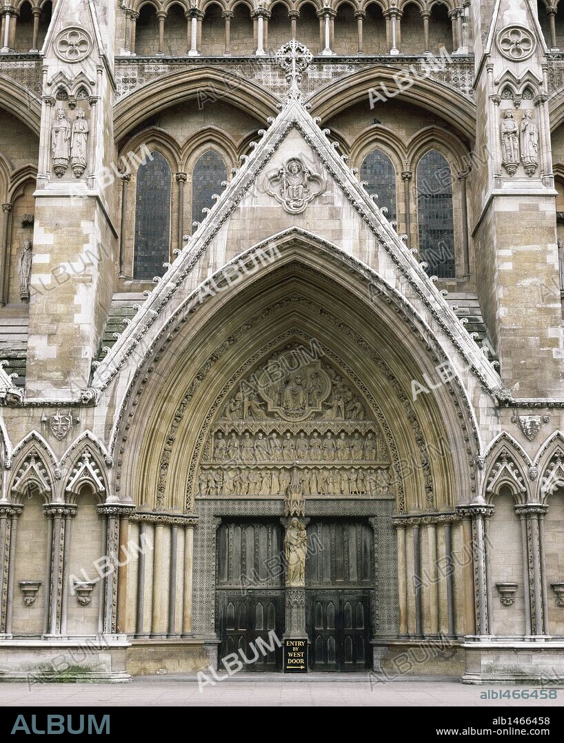 United Kingdom. London. The Collegiate Church of St Peter at Westminster, popularly known as Westminster Abbey. It is the traditional place of coronation and burial site for English, later British and later still (and currently) monarchs of the Commonwealth realms. North Entrance. Gothic style.