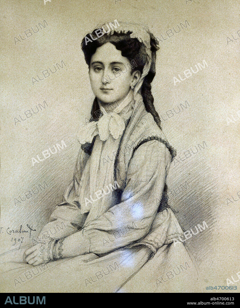 Portrait de Leonie LEON, la maitresse de GAMBETTA (1838-1882).. Dessin par CORABOEUF realise en 1907 et conserve a la Maison de Gambetta, aux Jardies (Sevres). Credit : Collection JEAN VIGNE / Kharbine-Tapabor.