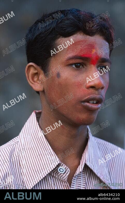 Völkerkunde / Indien.-Mann mit Tilaka (Segenszeichen) auf der Stirn.-Foto, undat.
