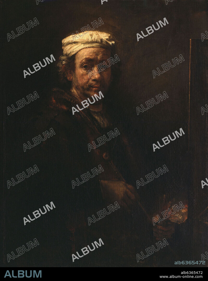 REMBRANDT HARMENSZOON VAN RIJN. AUTORRETRATO FRENTE A CABALLETE - 1660 - OLEO SOBRE TELA - 111 x 90 cm.