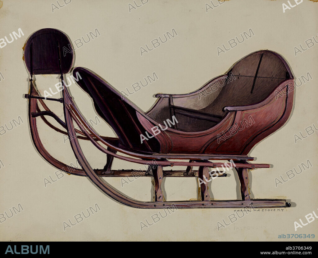 AARON FASTOVSKY. One Horse Sleigh. Dated: c. 1936. Dimensions: overall: 22.7 x 30 cm (8 15/16 x 11 13/16 in.)  Original IAD Object: 72" long; 36" high. Medium: watercolor, graphite, and gouache on paperboard.