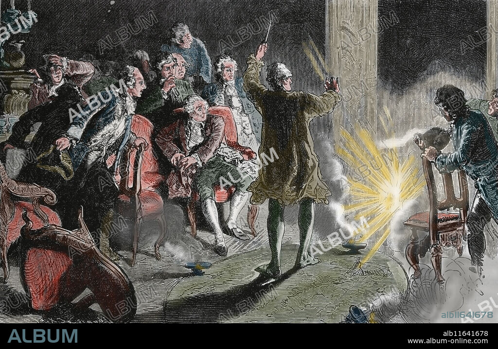 Count Alessandro di Calgiiostro (1743-1795). Magician. Performance in Dresden. Engraving of Germania, 1882.