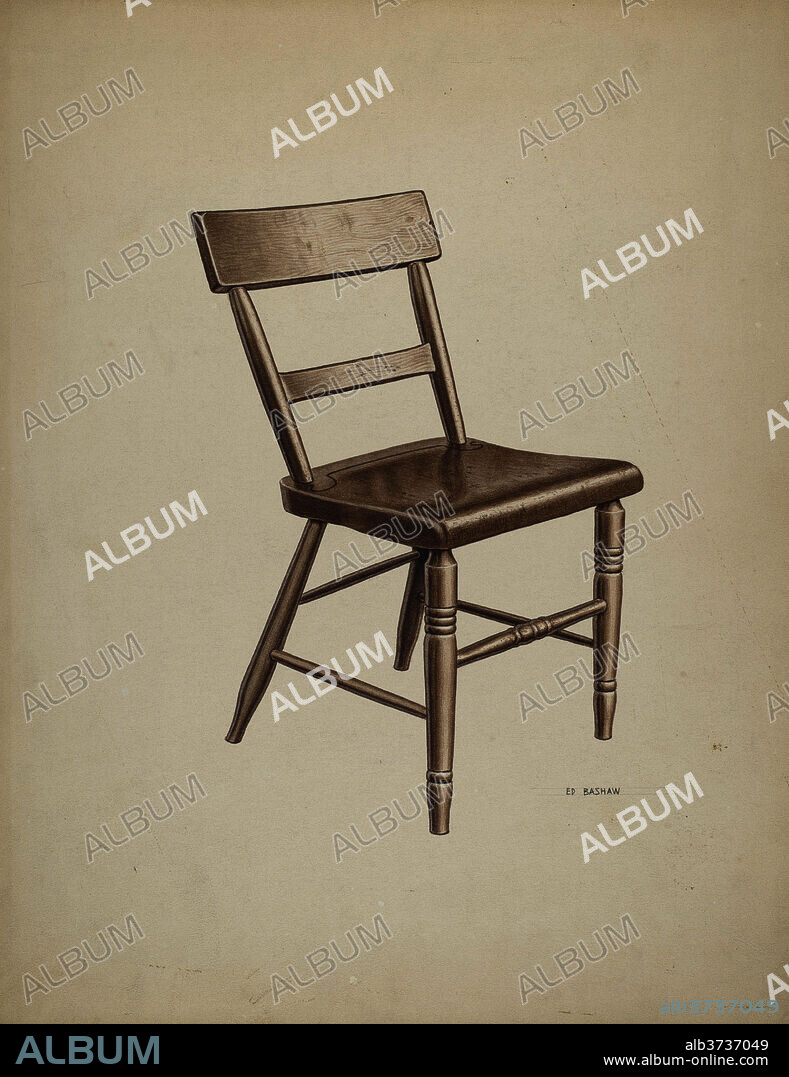 EDWARD BASHAW. Kitchen Chair. Dated: c. 1940. Dimensions: overall: 41.1 x 31.9 cm (16 3/16 x 12 9/16 in.)  Original IAD Object: none given. Medium: watercolor, colored pencil, graphite and pen and ink on paperboard.