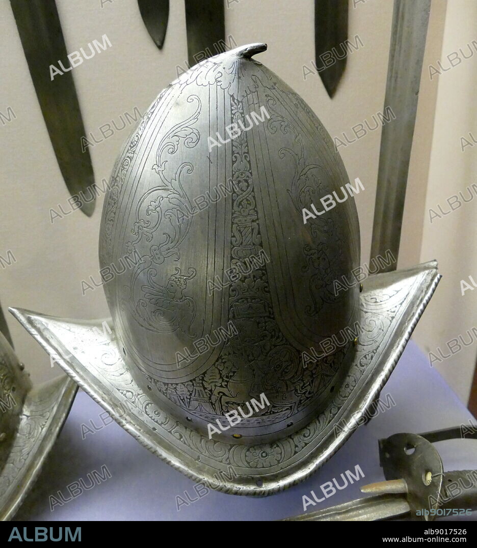 Venetian 16th century helmet worn by a soldier of the Doge's army.