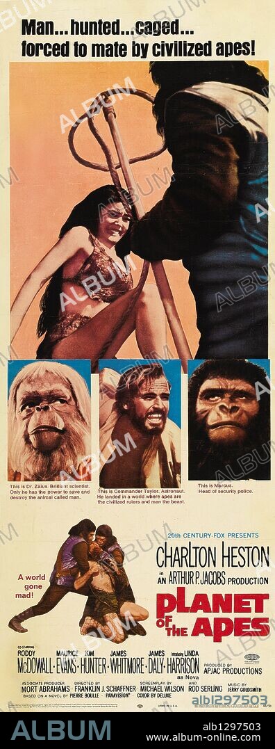 Poster de EL PLANETA DE LOS SIMIOS, 1968 (PLANET OF THE APES), dirigida por FRANKLIN J. SCHAFFNER. Copyright 20TH CENTURY FOX.