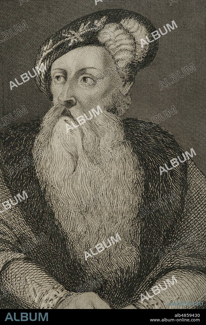 Gustav I of Sweden (1496-1560), also called Gustav Vasa. King of Sweden from 1523 to 1560. Portrait. Engraving. Detail. Historia de las persecuciones políticas y religiosas en Europa (History of political and religious persecutions in Europe). Volume III. Published in Barcelona, 1864.