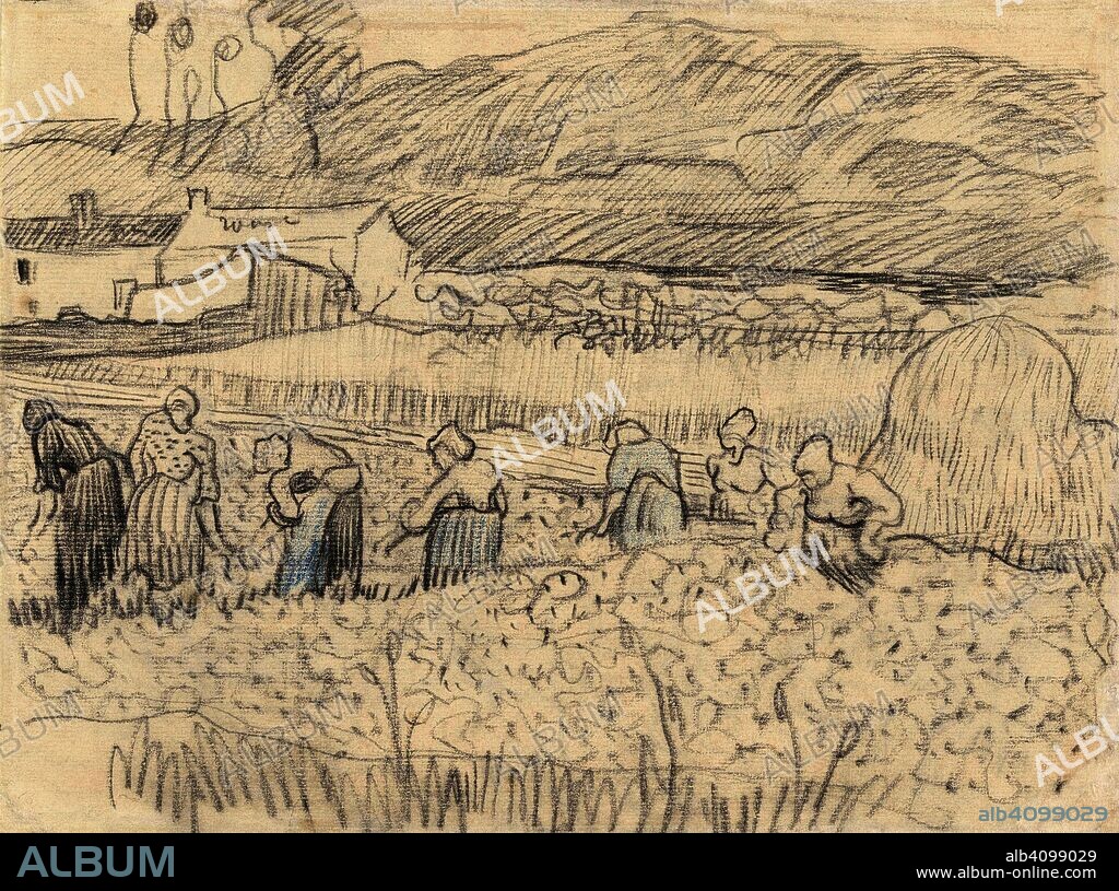VINCENT VAN GOGH. Landscape with Peasant Women Harvesting. Date: July 1890, Auvers-sur-Oise. Dimensions: 23.8 cm x 31.2 cm.