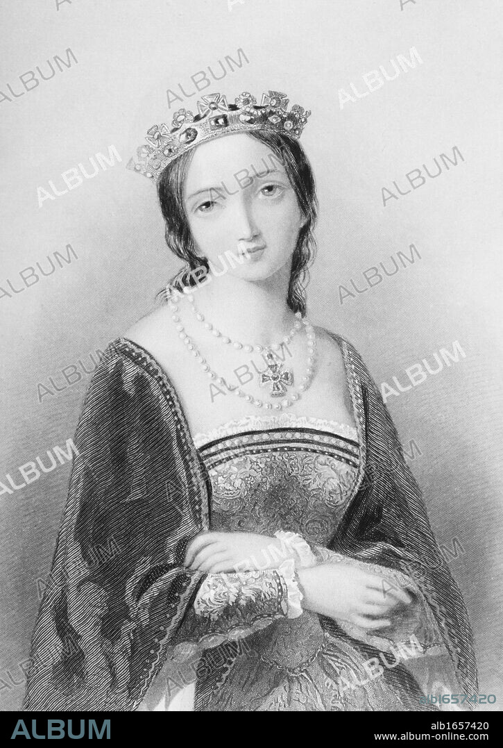 Queen Mary I, aka Mary Tudor, byname Bloody Mary,1516-1558. First Queen to rule England in her own right.Engraved by W.H.Egleton after A.Bouvier.From the book "The Queens of England, Volume II" by Sydney Wilmot. Published London circa. 1890.