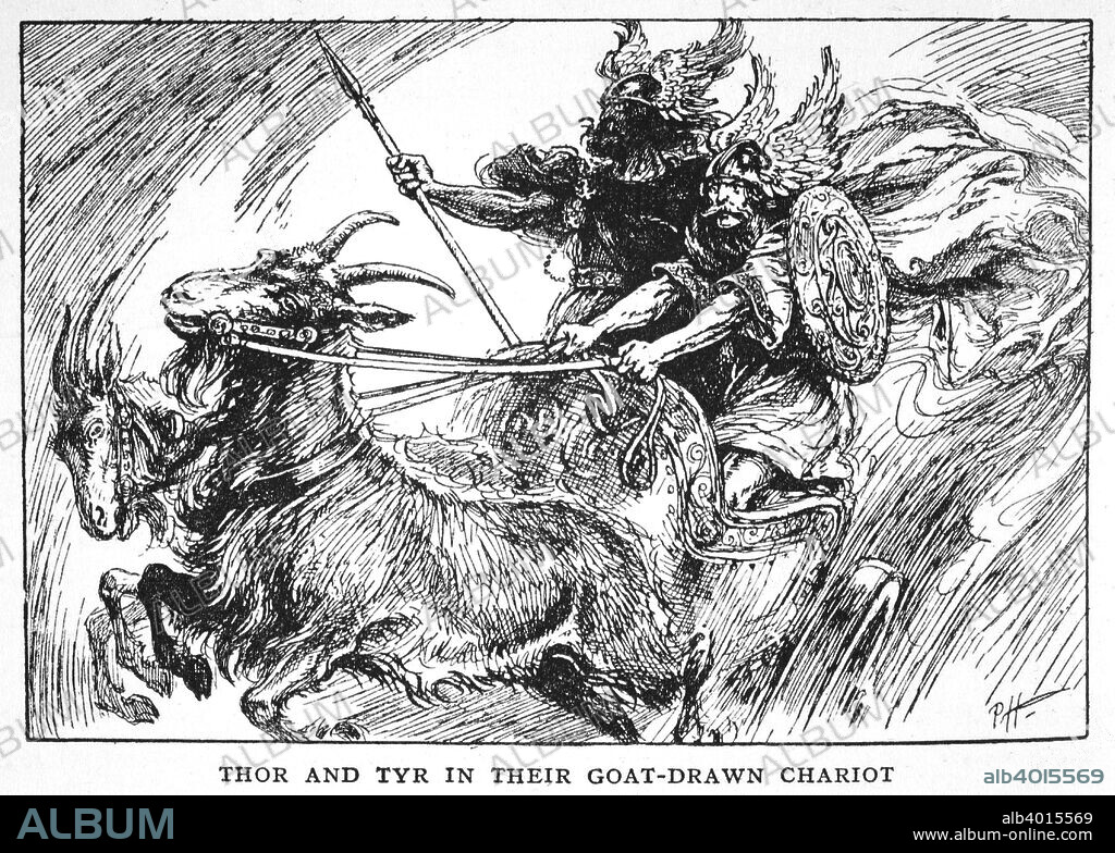 'Thor and Tyr in their Goat-Drawn Chariot', 1925. From The Book of Myths by Amy Cruse, 1925.