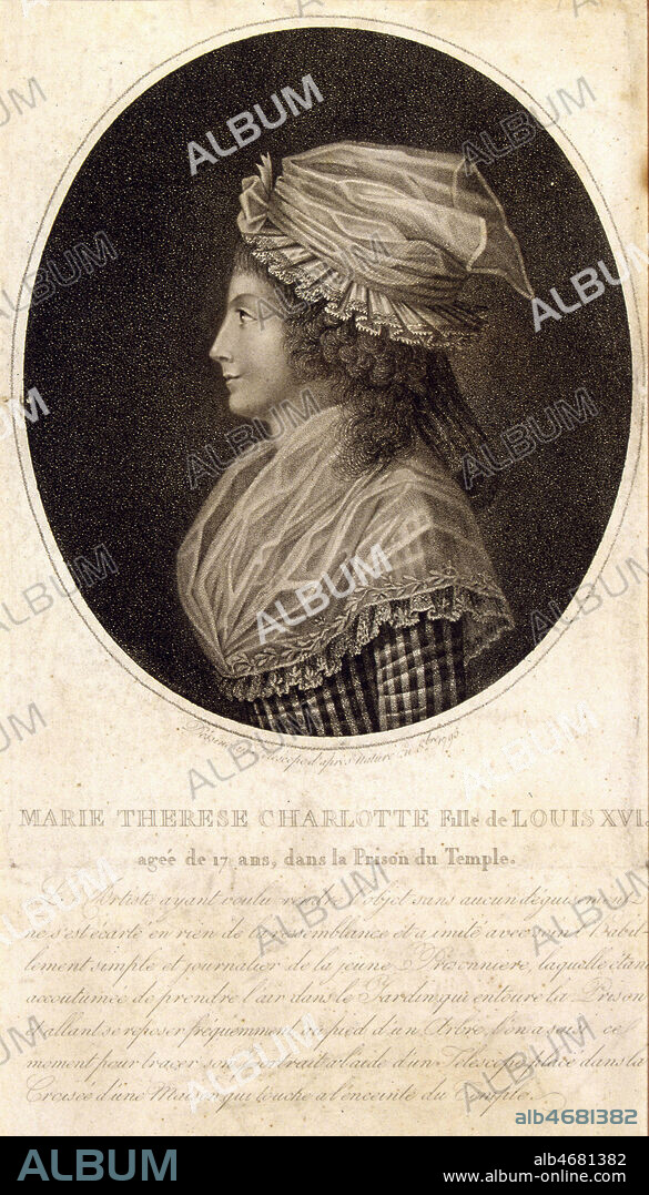 Portrait de la fille de Louis XVI et Marie Antoinette, Marie-Therese Charlotte, dessinee au telescope d'apres nature en octobre 1795, agee de 17 ans, pendant sa captivite au Temple. LOUIS XVI, Revolution Francaise. Credit JEAN VIGNE/KHARBINE TAPABOR.