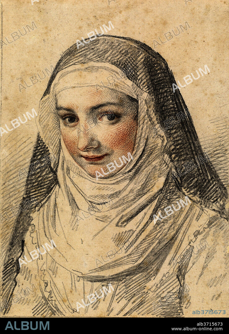 CLAUDE MELLAN. A Young Nun. Dimensions: overall: 21 x 15.1 cm (8 1/4 x 5 15/16 in.). Medium: graphite and black and red chalk on laid paper.