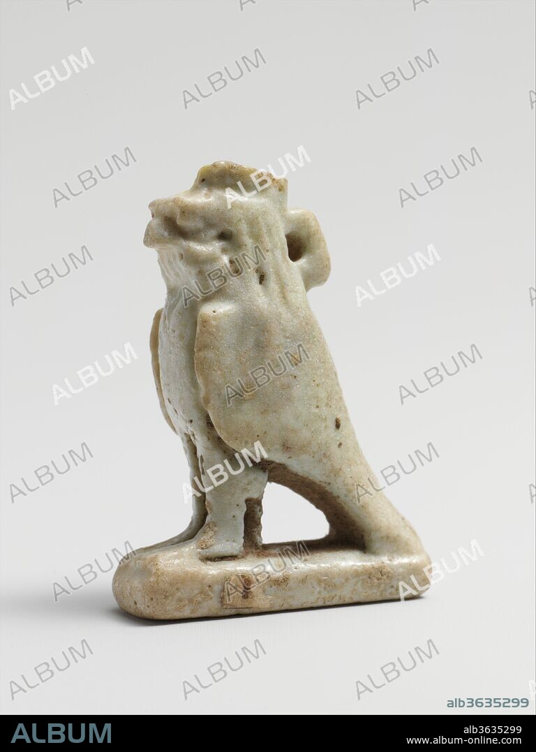 Faience amulet of Ra Horakhty. Culture: Egyptian. Dimensions: H.: 1 1/4 in. (3.2 cm). Date: 664-30 B.C..
Amulets representing animals were attributed to a deity: a hawk for Ra, the Sun God, a lion for Sakhmi, the War Goddess, a ram for Khnum and a cat for Bast.