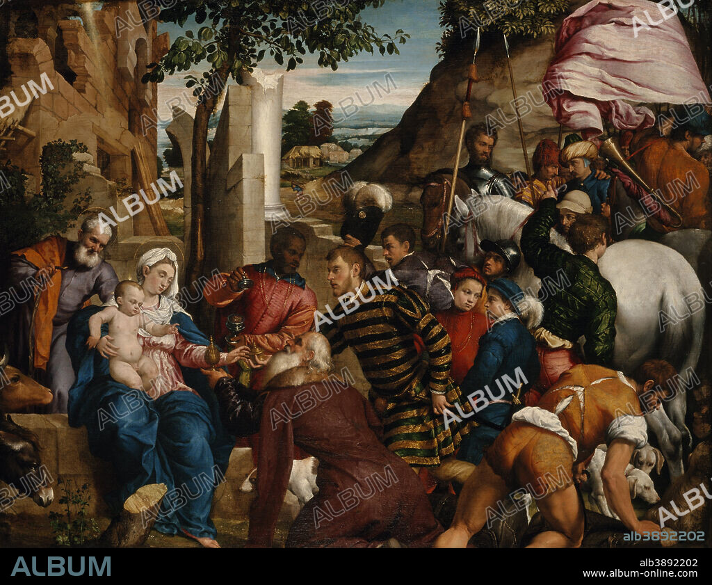 JACOPO BASSANO. L'Adorazione dei Magi / The Adoration of the Kings. Date/Period: Early 1540s. Painting. Oil on canvas. Height: 183 cm (72 in); Width: 235 cm (92.5 in).