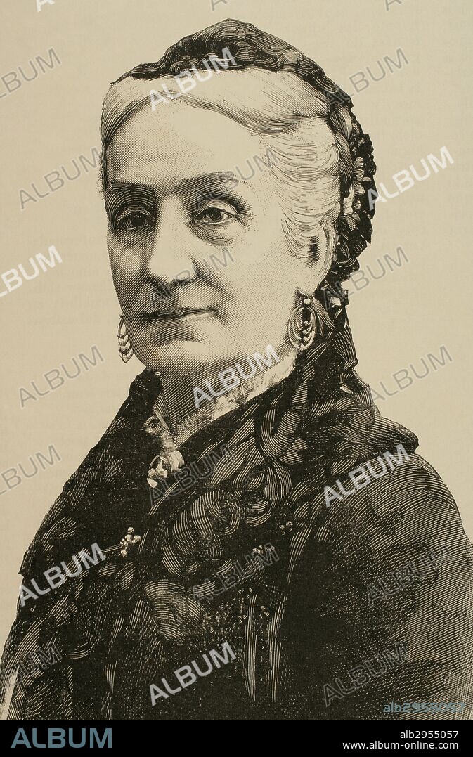 María Luisa Fernanda de Borbón (1832-1897). Infanta de España desde su nacimiento y duquesa de Montpensier por matrimonio. Grabado por Rico. La Ilustración Española y Americana". Siglo XIX.