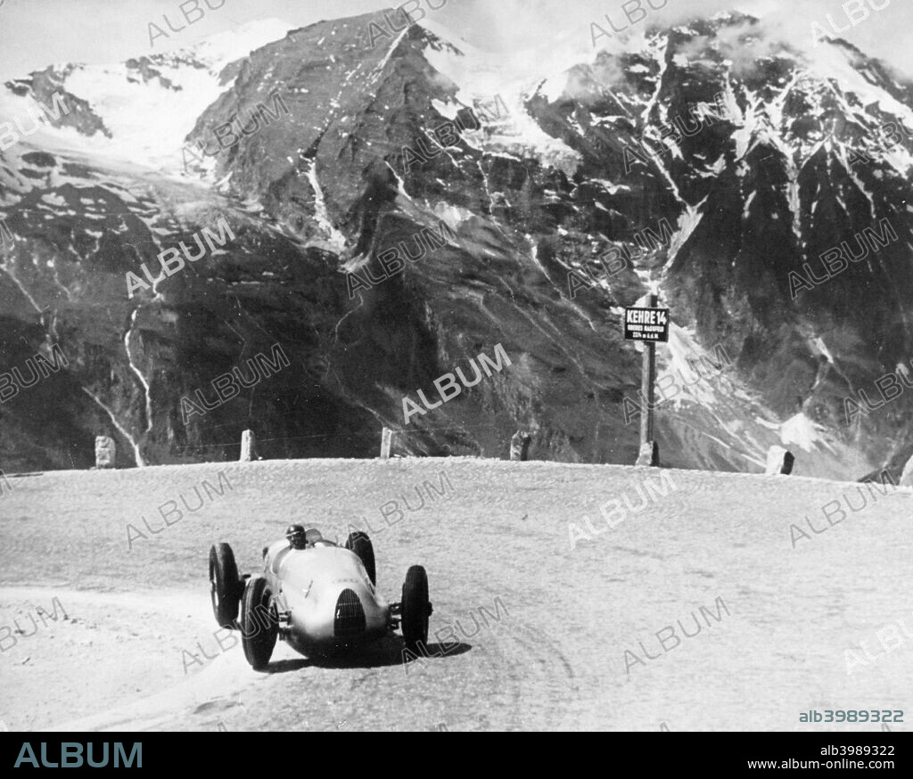 Hermann Muller in an Auto Union, German Mountain Grand Prix, Grossglockner, Austria, 1939. The event was won by Hermann Lang, driving for Auto Union's great rivals, Mercedes.