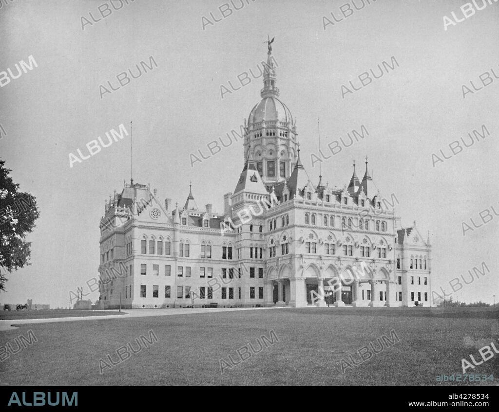 'State Capitol, Hartford, Connecticut', c1897. Connecticut State Capitol built187--1878 by architect Richard M. Upjohn in Eastlake Movement and Gothic Revival style architecture. From "A Tour Through the New World America", by Prof. Geo. R. Cromwell. [C. N. Greig & Co., London, c1897].
