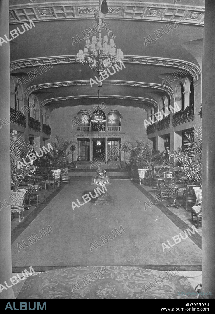 View from the lobby across the ballroom, Hotel Statler, Buffalo, New York, 1923. The hotel opened in 1923. From The Architectural Forum Volume XXXIX. [Rogers and Manson, New York, 1923].