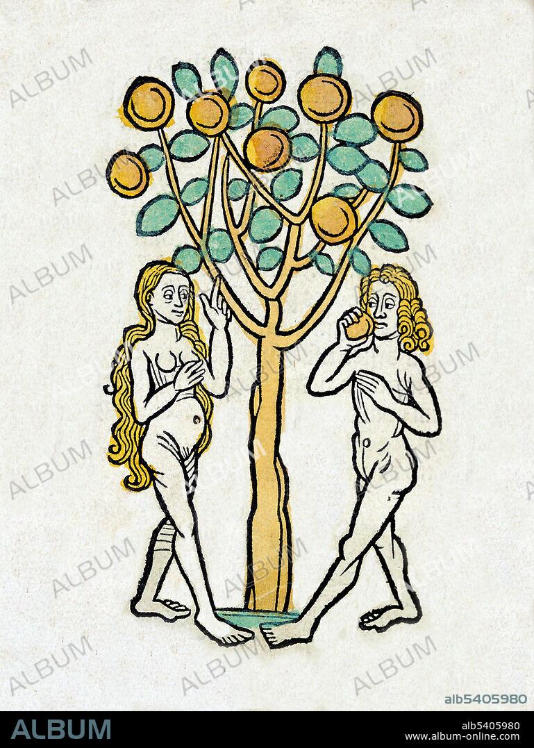 Hortus Sanitatis, Garden of Eden, Adam and Eve, 1547