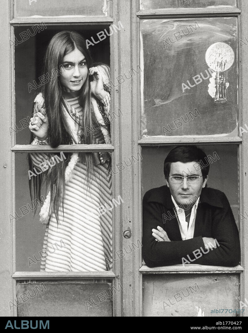 Al Bano and Romina Power. Al Bano Carrisi an Romina Power pose for a photo shooting. Milan, 1974.