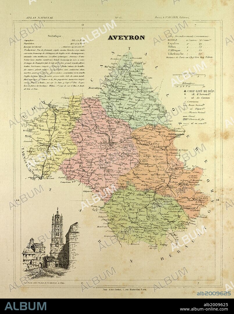 MAP OF AVEYRON, FRANCE.