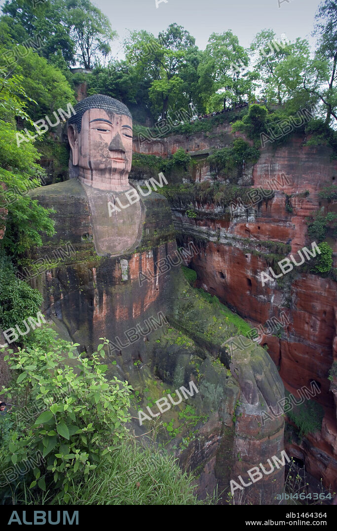 Leshan Giant Buddha (713-803). Carved into a cliff of Mount Lingyun. Depicts seated Maitreya Buddha. Sichuan Province. China.