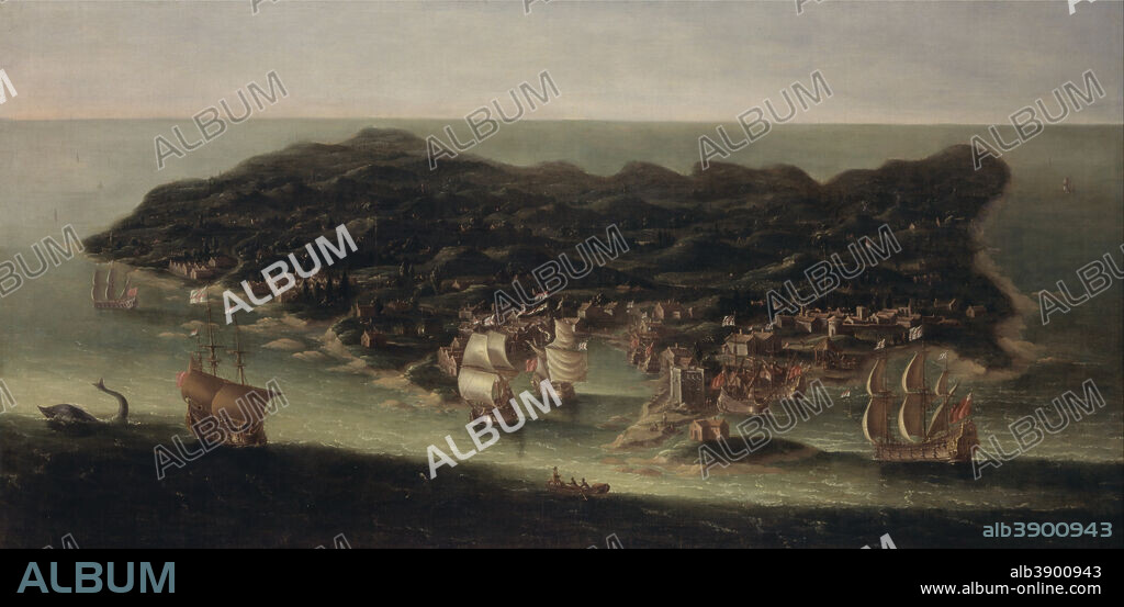 ISAAC SAILMAKER. The Island of Barbados. Date/Period: Ca. 1694. Painting. Oil on canvas. Height: 1,130 mm (44.48 in); Width: 2,311 mm (90.98 in).