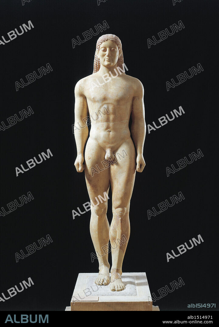 Greek civilization, 6th century b.C. Marble statue of kouros, from Anavyssos, Greece.