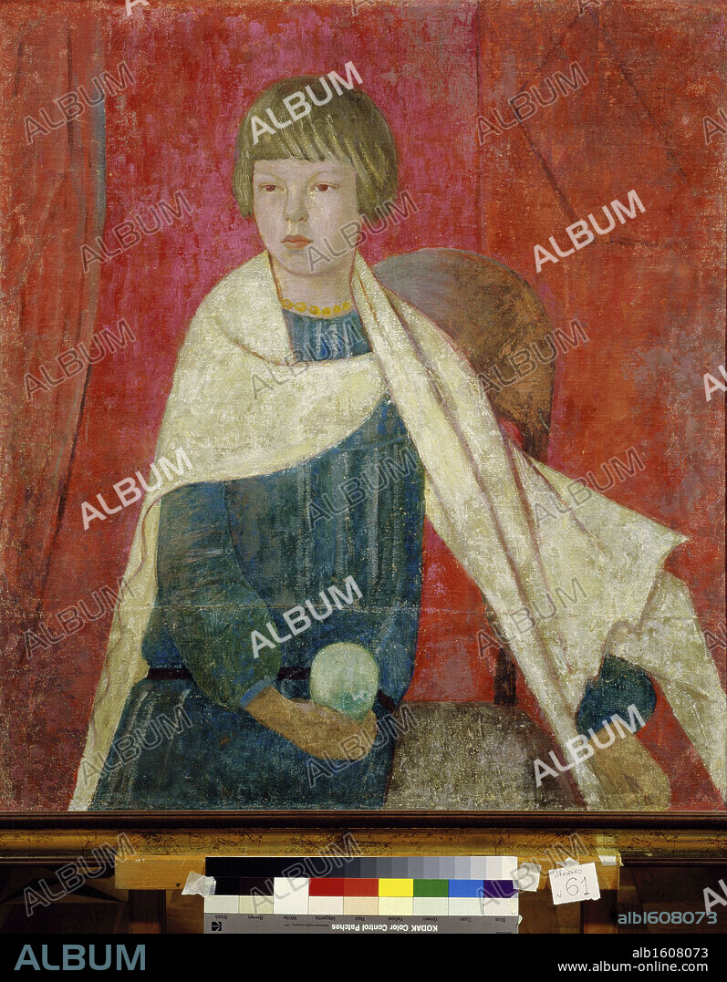 ALEKSANDR SAMOKHVALOV. Portrait Of A Girl With Apple by Aleksander Nikolaev Samokhvalov, 1928, 1894 -1971, Russia, Ivanovo Provincial Art Museum.