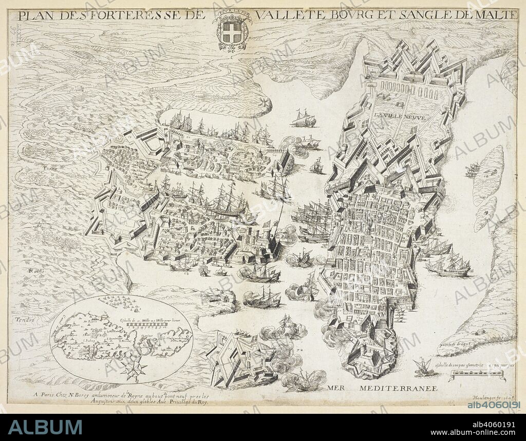 A map of the Fortress of Valletta, Malta. Plan des Forteresse[s] de Vallette, Bourg et Sangle de Malte. Paris : N. Berey, 1645. Source: Maps K.Top.84.97.
