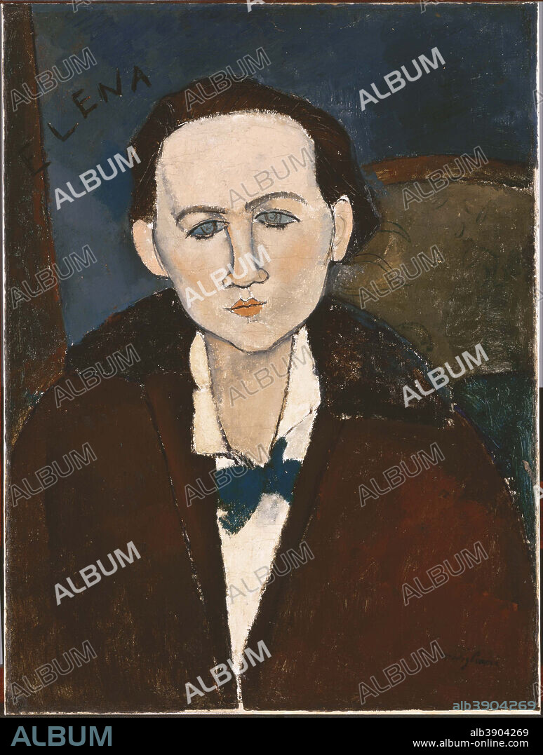 AMEDEO MODIGLIANI. Elena Povolozky. Date/Period: 1917. Painting. Oil on canvas. Height: 25.50 mm (1 in); Width: 19.13 mm (0.75 in).
