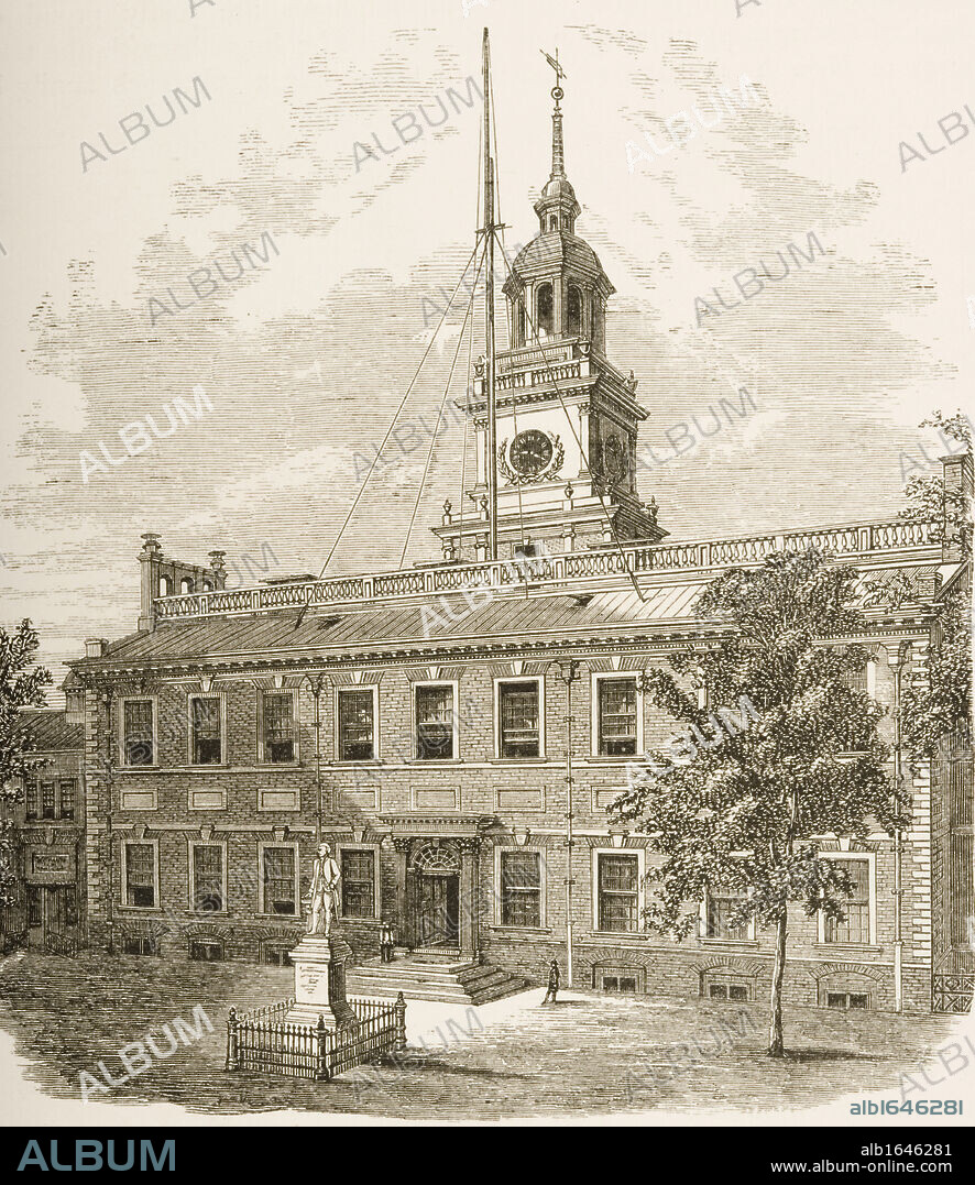 County Court House or Independence Hall, Philadelphia Pennsylvania in 1870s. From American Pictures Drawn With Pen And Pencil by Rev Samuel Manning circa 1880.