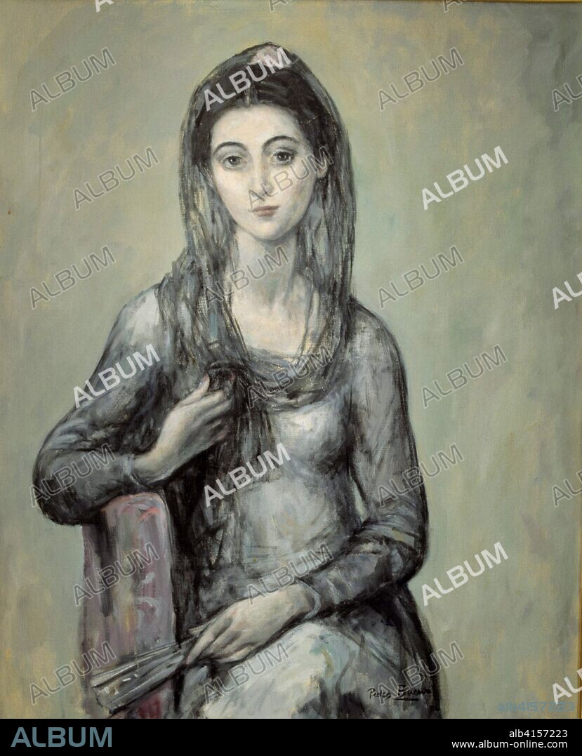 PEDRO BUENO (1910-1993). BUENO , PEDRO PINTOR ESPAÑOL . VILLAR DE RIO ( CORDOBA ) 1910 - 1993 " MUJER CON MANTILLA " , OLEO SOBRE LIENZO COLECCION PARTICULAR ATENCION: AUTOR CONTEMPORANEO SUJETO A COPYRIGHT ©. EL CLIENTE FINAL ES RESPONSABLE DE LA GESTION DE LOS DERECHOS DE AUTOR CON LAS SOCIEDADES EXISTENTES DE GESTION DE DERECHOS O DIRECTAMENTE CON LOS ORGANISMOS TITULARES DE LOS MISMOS.