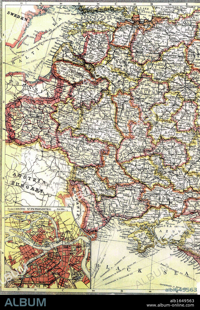 Industrialisation in Russia was led by the introduction of railways. Map circa 1890 shows rail routes across Russia.