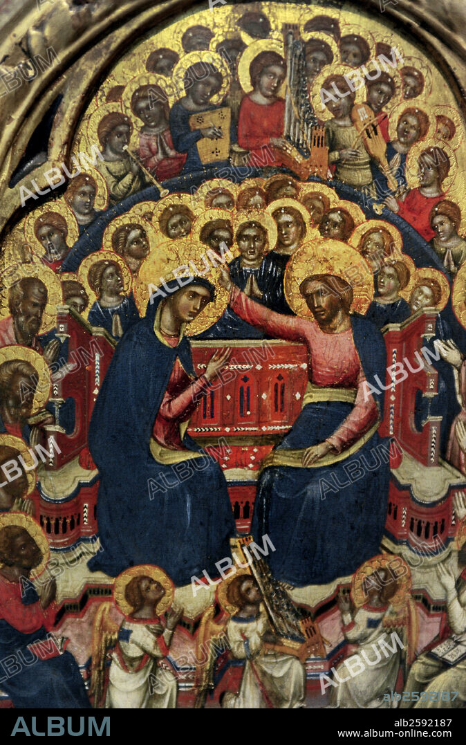 Catarino Veneziano. Venetian painter (fl. 1362-1390). Triptych of the Coronation of the Virgin and the Crucifixion. Detail of the central panel. National Gallery Prague. Czech Republic.