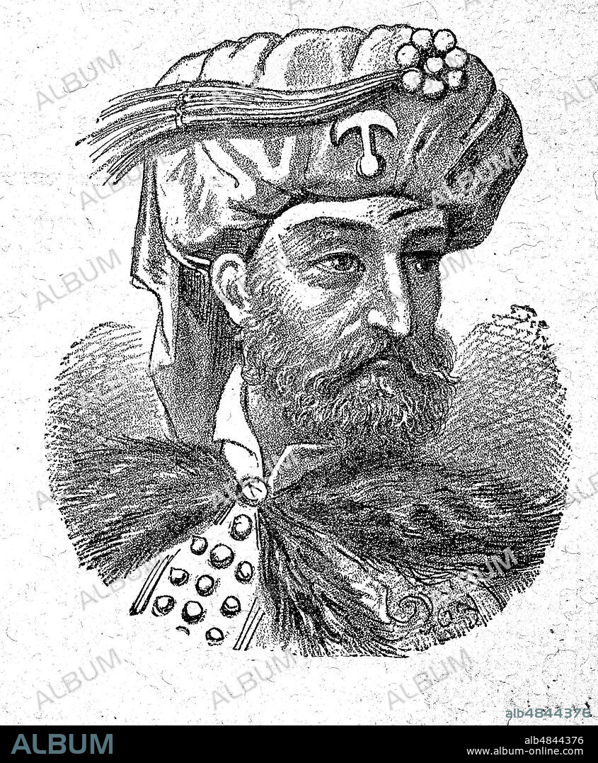 Merzifonlu Kara Mustafa Pasha, Mustafa Pasha the Courageous of Merzifon; 1634 - 1683, an Ottoman military commander and Grand Vizier, who was a central character in the Ottoman Empire's last attempts at expansion into both Central and Eastern Europe.Kara Mustafa Pascha war unter der Regentschaft des Sultans Mehmed IV. Großwesir des Osmanischen Reiches und Oberbefehlshaber bei der Zweiten Belagerung Wiens zu Beginn des Großen Türkenkrieges, digital improved reproduction of an original print from the year 1881.