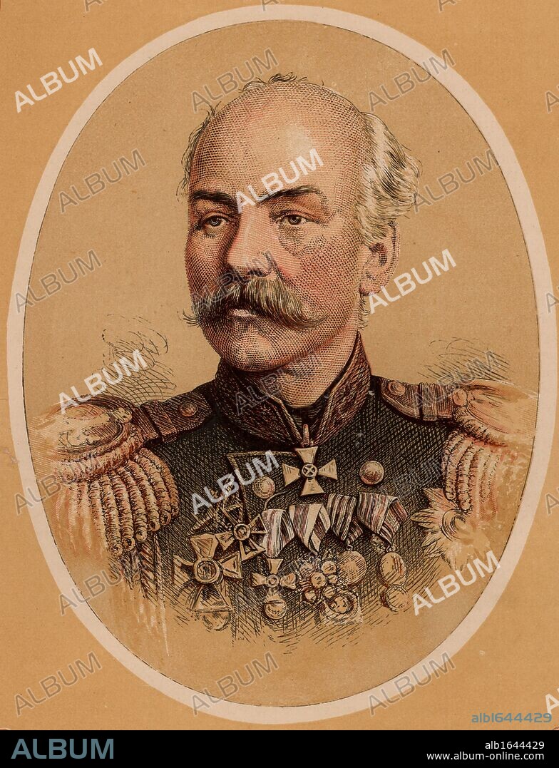 Constantine Petrovich von Kaufmann (1818-1882) Russian military engineer. Distinguished service at Kars during the Crimean War (1855); Governor of Tukestan 1867-1882. Colour-printed wood engraving. (Photo by: Universal History Archive/UIG via Getty Images).