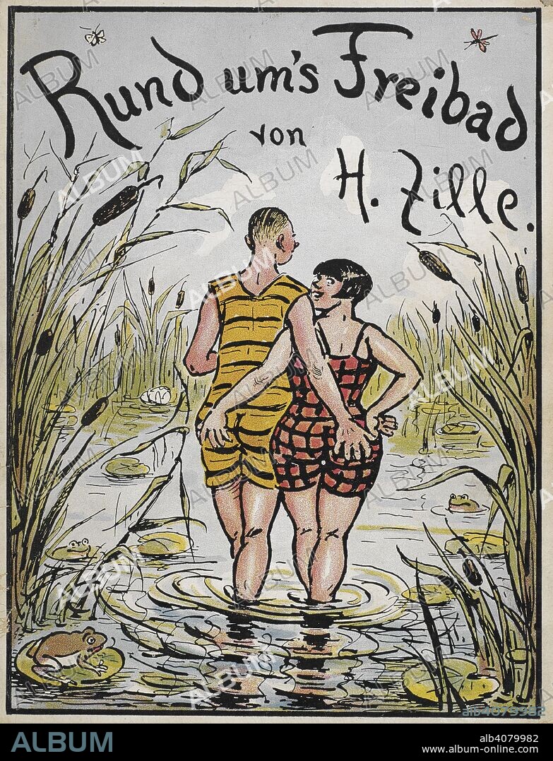HEINRICH ZILLE. A couple walking among reeds. A saucy illustration. Rund ums Freibad. Berlin: Eysler, c1926. Source: X.421/24549 front cover. Language: German.