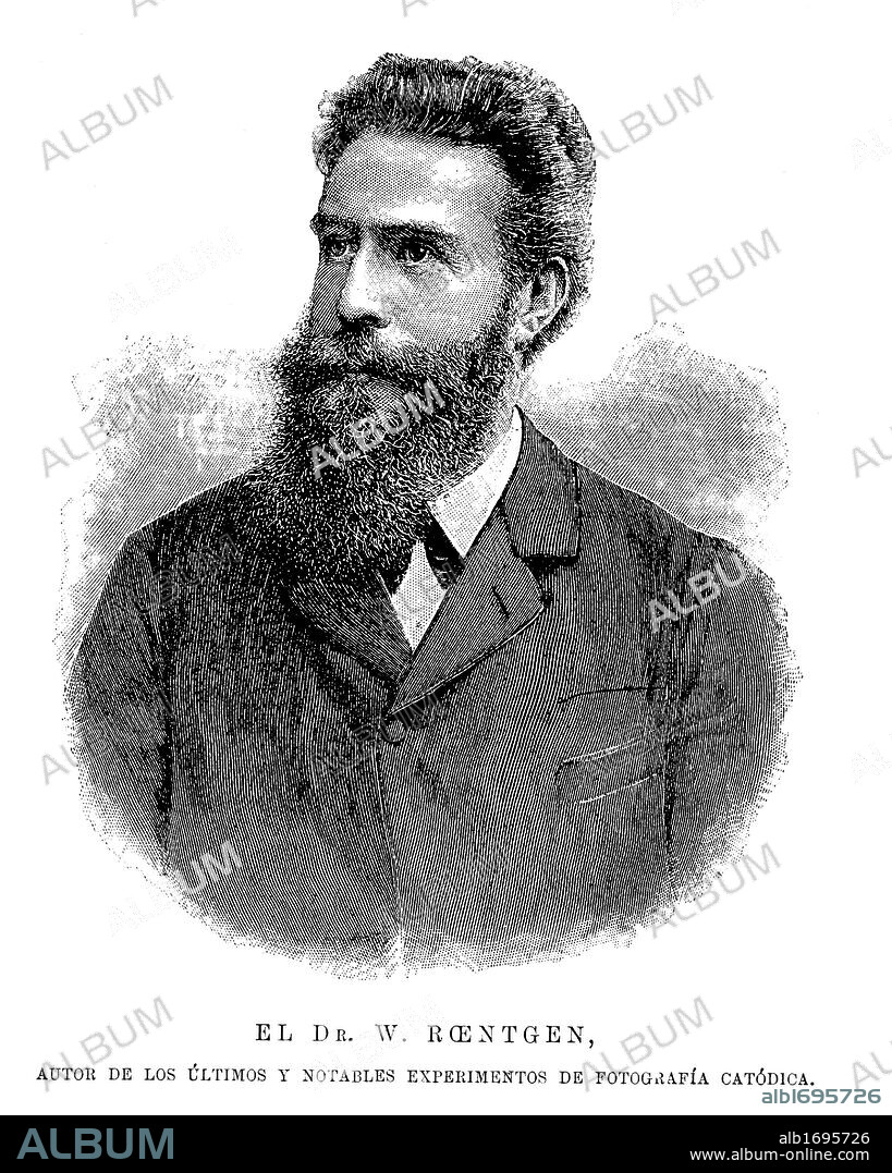 Wilhelm Conrad Röntgen (Lennep, 1845-Munich, 1923). Físico alemán, descubridor de los "rayos X". Premio Nobel de física en 1901. Grabado de 1896.