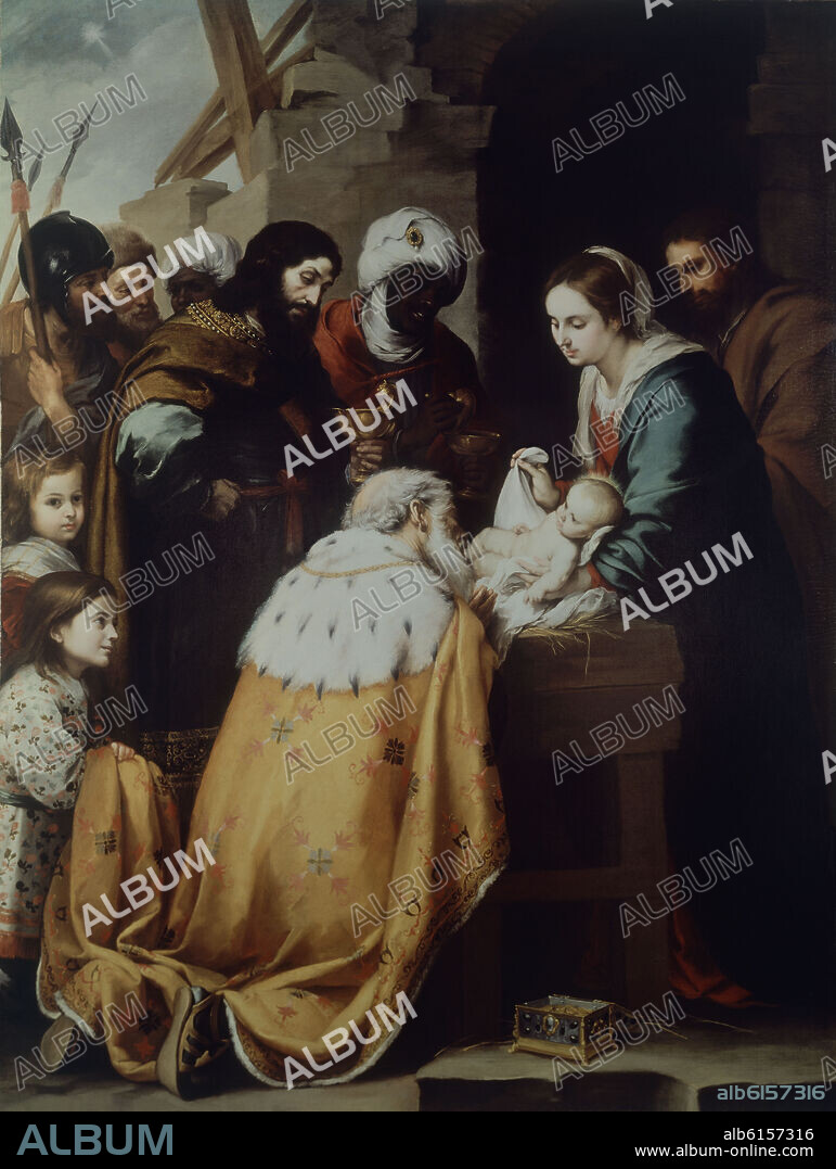 BARTOLOMÉ ESTEBAN MURILLO. LA ADORACION DE LOS MAGOS - SIGLO XVII - BARROCO ESPAÑOL.