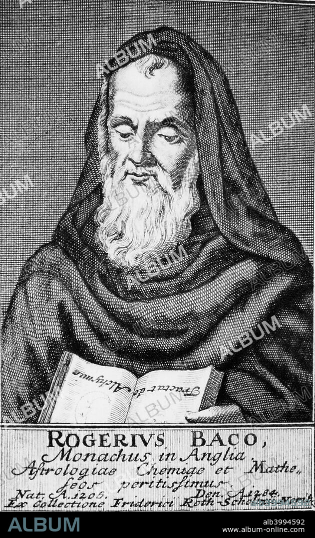 Roger Bacon, philosopher and scientist, 1786. Bacon is often regarded as the first modern scientist. He has been associated with scientific inventions like the magnifying glass, microscopes and telescopes. His views on the primacy of mathematical proof and on experimentalism, found in his published works, are often considered strikingly modern.