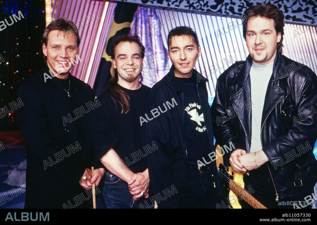 The Teens, German music group, as grown men during a visit to the show "Kinderquatsch mit Michael" on German television, Germany 1997.