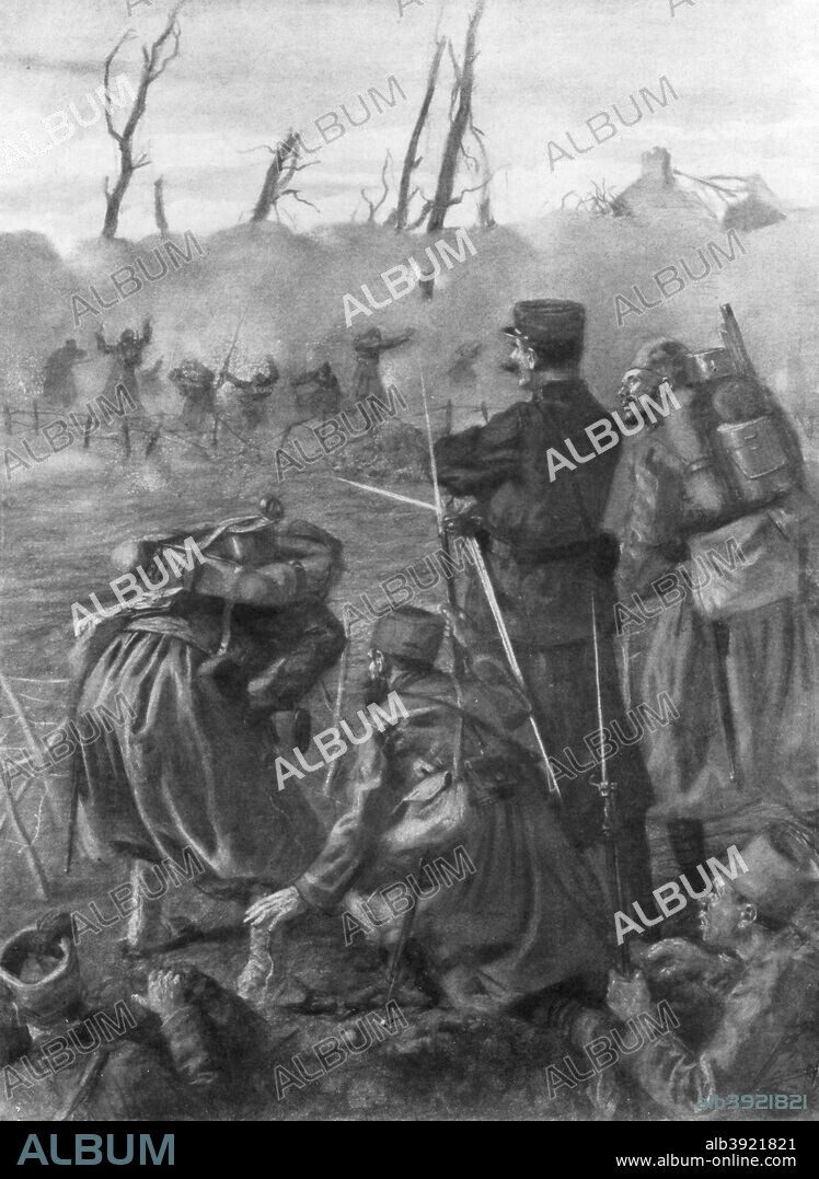 'A Chlorine Gas Attack', Second Battle of Ypres, Belgium, 1915, (1926). On 22 April 1915 the Germans released 168 tons of chlorine gas over a four mile front, in the first gas attack of the war. Initially French and Algerian troops (Zouaves) of the 45th and 78th Divisions were attacked with the gas, inflicting heavy casualties and causing widespread panic, with the survivors abandoning their positions. Although the Allies initially condemned the attack as barbaric, by the end of the war both sides had made extensive use of poison gas.