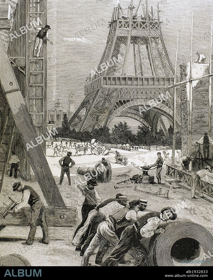 HISTORIA DE FRANCIA. S. XIX. Los trabajos de la EXPOSICION UNIVERSAL de París de 1889. CONSTRUCCION DE LA TORRE EIFFEL. París.