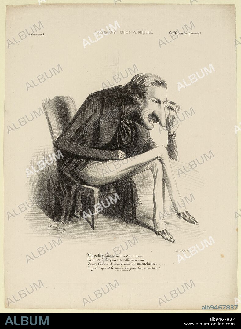 Hypolite Lucas with ardor incenses The muse of the press in that of the novel. To his jewels he has just added the inconstancy...., Roubaud, Benjamin (dit Benjamin), Dessinateur-lithographe, Aubert et Cie, Imprimeur, Vers 18371839, Estampe, Arts graphiques, Estampe, Lithographie, Height: 36 cm, Width: 27.3 cm.