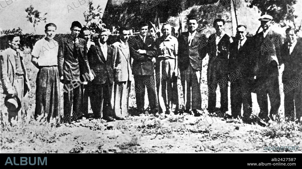 Second World War-Italy 1943 Civilians rescued from the Italian Carabinieri Salvo D'Acquisto in Santa Severa shot in their place by the German SS in retaliation to an attack.