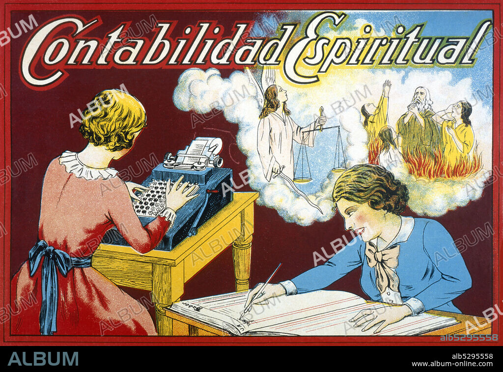 Juguetes de cartón y madera. Caja del juego Contabilidad Espiritual, fabricado por Juguetes Borrás, de Mataró. Año 1936.
