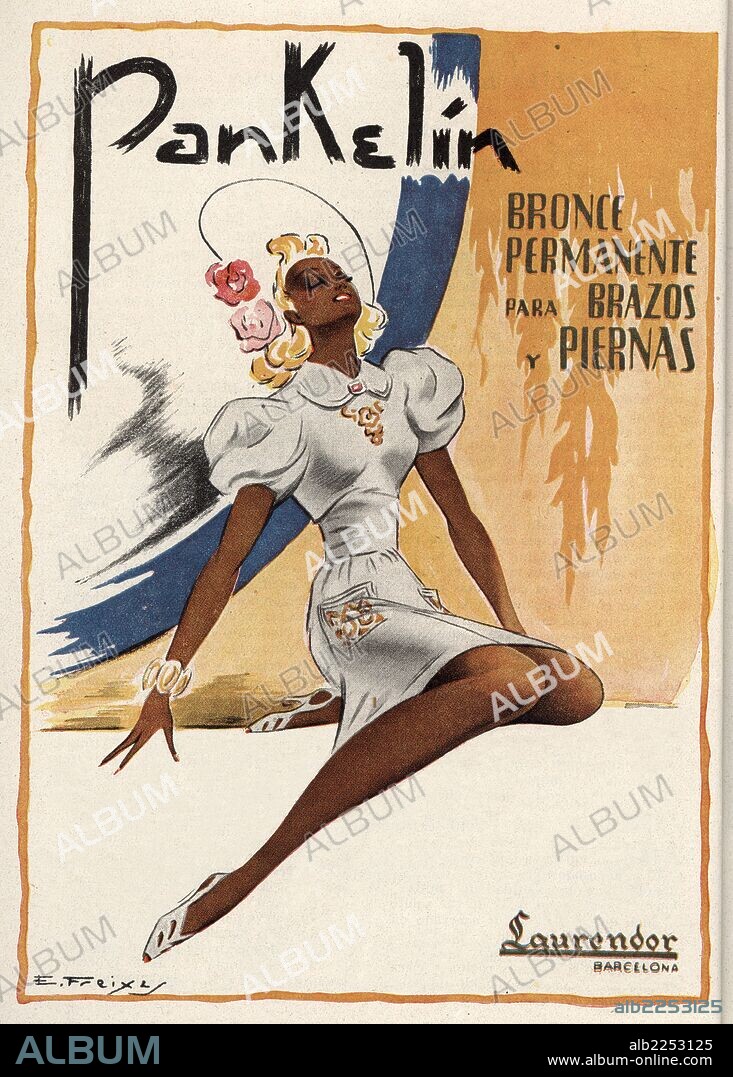 EMILIO FREIXAS ARANGUREN. Publicidad de bronceador Pankelin, de la casa Laurendor. Dibujo. Barcelona, 1942.